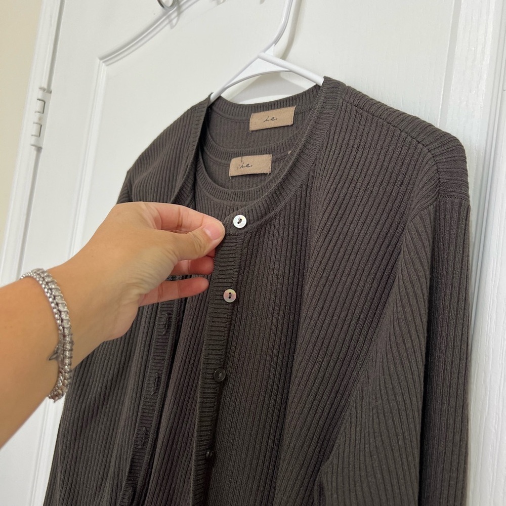 i.e. ribbed knit sweater cardigan with top size M - Picture 2 of 9